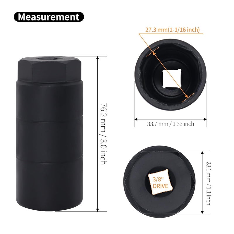 OXCANO Oil Pressure Sensor Socket, 1 1/16 Socket Switch Compatible with 3/8" Drive or 1 1/8" Hex Wrench, Professional for Quick Removing/Installing Sending Unit (Black) - Image 2